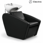 HAIRDRESSER'S CHAIR | WAVE-E.MG | BLACK LEATHERETTE WITH ELECTRIC LEG LIFT