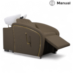 LAVATESTA PARRUCCHIERE | HATI.M | SIMILPELLE MARRONE SCURO CON INSERTI IN ORO E ALZA GAMBE MANUALE