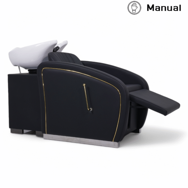 LAVATESTA PARRUCCHIERE | HATI.NE | SIMILPELLE NERA CON INSERTI IN ORO E ALZA GAMBE MANUALE