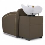 LAVATESTA PARRUCCHIERE | HATI.M | SIMILPELLE MARRONE SCURO CON INSERTI IN ORO E ALZA GAMBE MANUALE - immagine 4