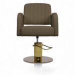 POLTRONA PARRUCCHIERE | MIRANDA.M | SIMILPELLE MARRONE SCURO E INSERTI ORO CON POMPA IDRAULICA - immagine 2