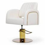 POLTRONA PARRUCCHIERE | MIRANDA.BE | SIMILPELLE BIANCO PANNA E INSERTI ORO CON POMPA IDRAULICA
