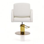 POLTRONA PARRUCCHIERE | MIRANDA.BE | SIMILPELLE BIANCO PANNA E INSERTI ORO CON POMPA IDRAULICA - immagine 2