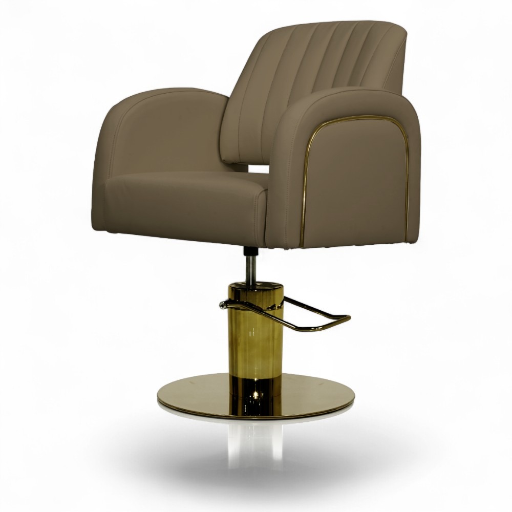 MIRANDA (2) POLTRONA PARRUCCHIERE | MIRANDA.M | SIMILPELLE MARRONE SCURO E INSERTI ORO CON POMPA IDRAULICA - immagine 1