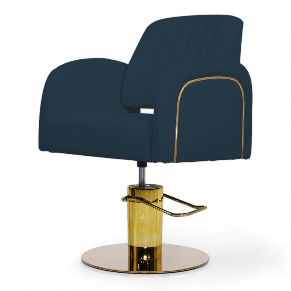 MIRANDA (3) POLTRONA PARRUCCHIERE | MIRANDA.B | SIMILPELLE BLU NAVY E INSERTI ORO CON POMPA IDRAULICA - immagine 1